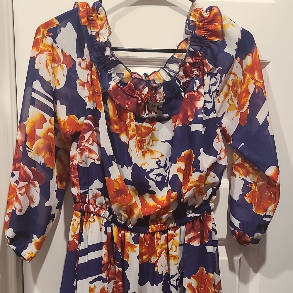 Robert Louis Floral Maxi Dress - Navy and Orange